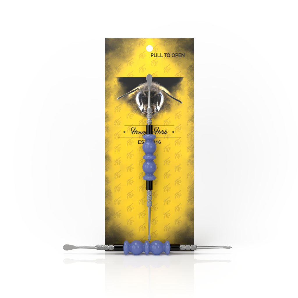 Honeybee Herb BLISS DAB TOOL in Light-Blue with stainless steel tip, front view on branded package