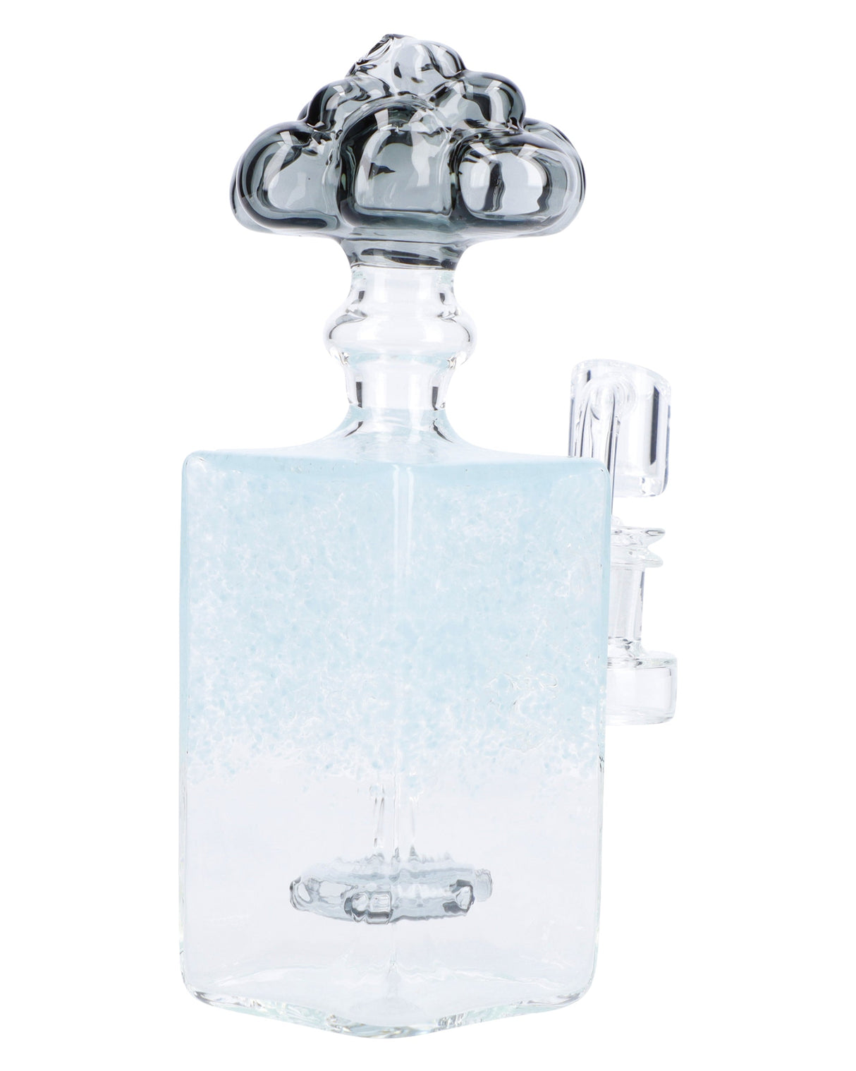 Light Blue Quartz Bubbler by Valiant Distribution, 7in tall, 90-degree joint, front view on white