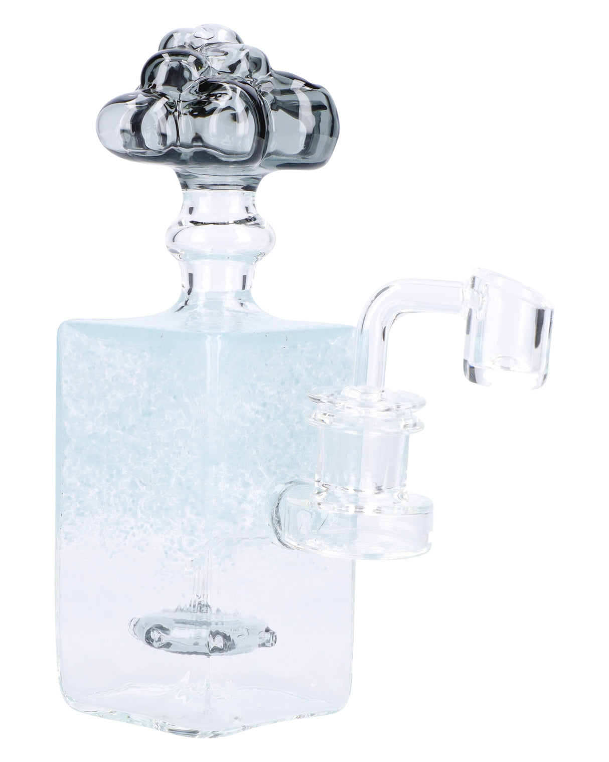 Compact 7in Light Blue Box Bubbler with Quartz Banger, 90 Degree Joint, Side View