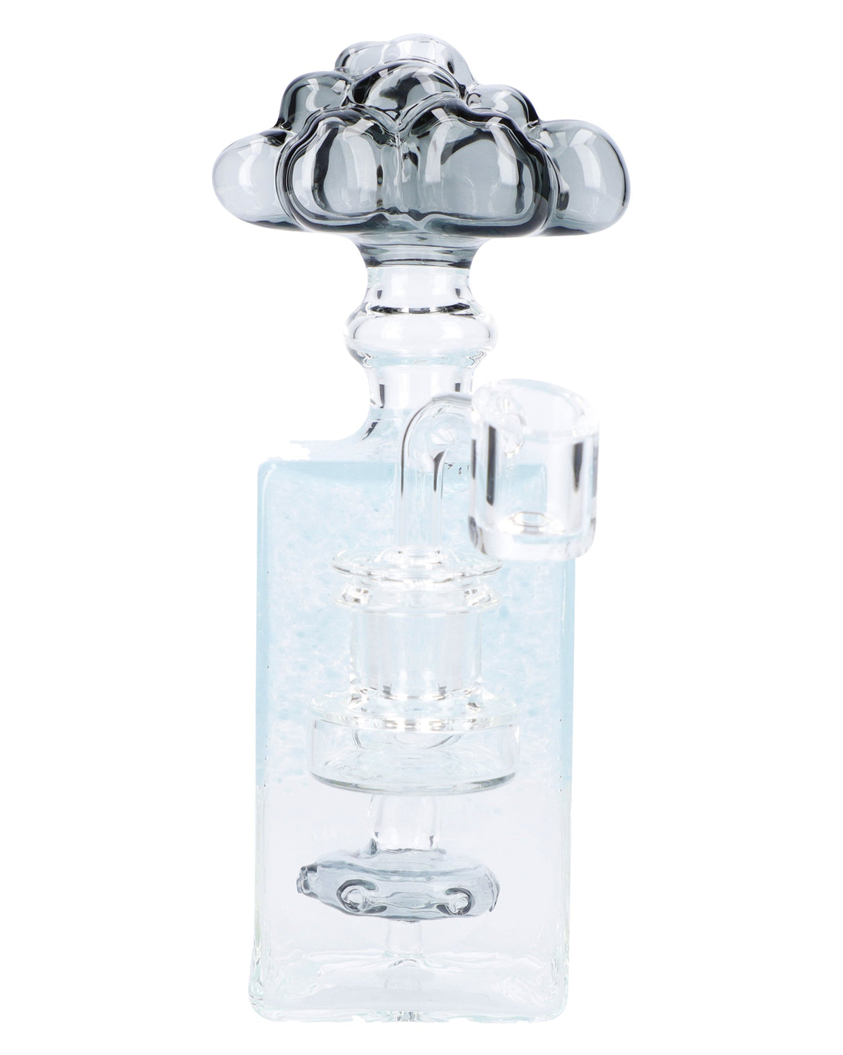 Light Blue Quartz Bubbler, 7in Borosilicate Glass, 90 Degree Joint, Front View on White Background