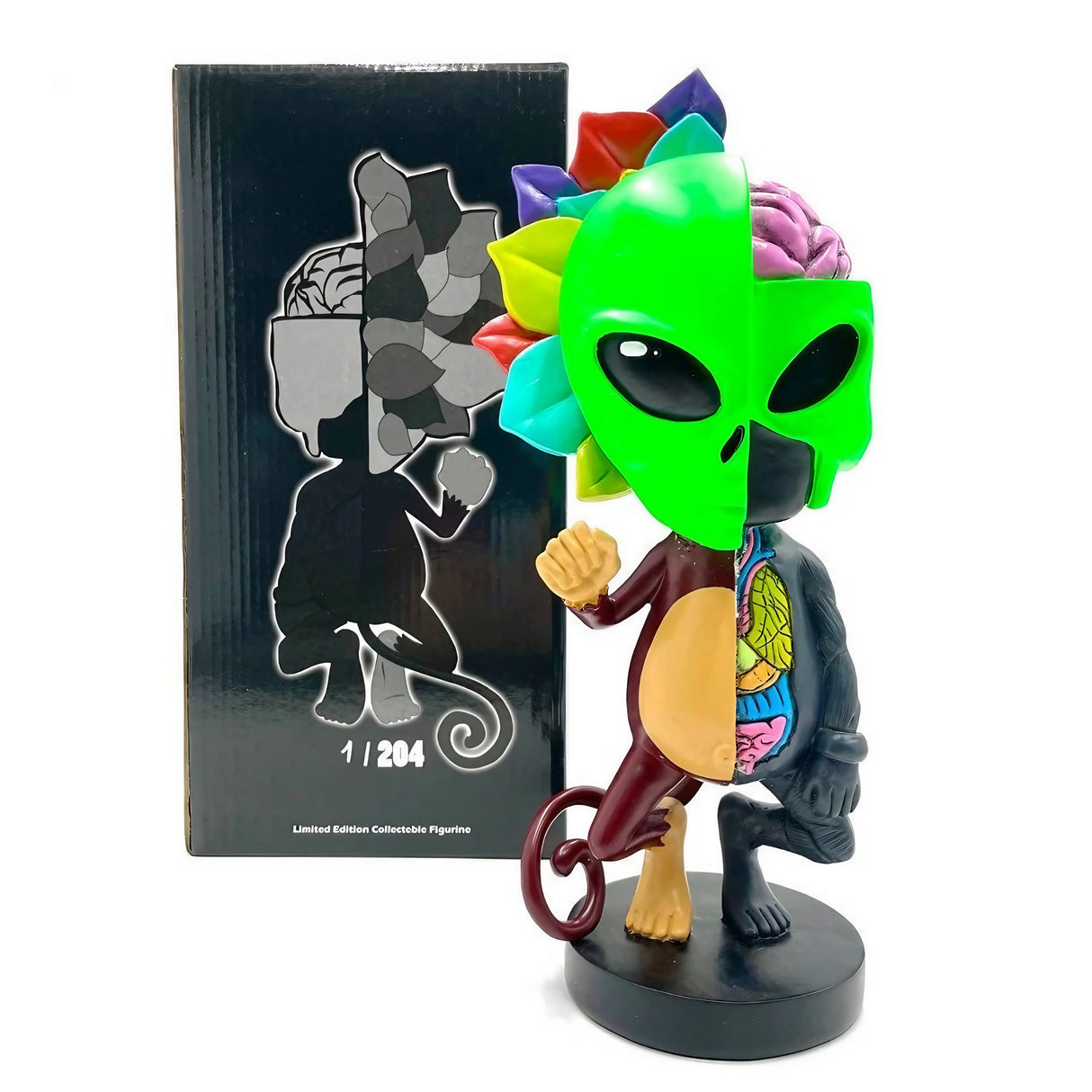 AFM Limited Edition Skeletal Alien Figure, 12" Collectible, Front View with Box