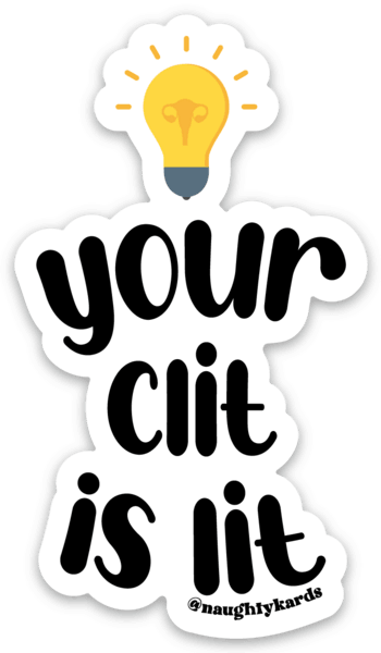 KKARDS Lit Clit Sticker with bold text and lightbulb graphic on seamless white background