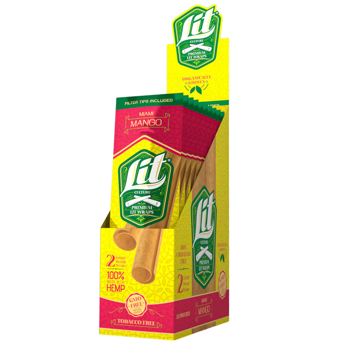 LIT Culture Hemp Blunt Wraps, 25 Pack, Miami Mango Flavor, Front View