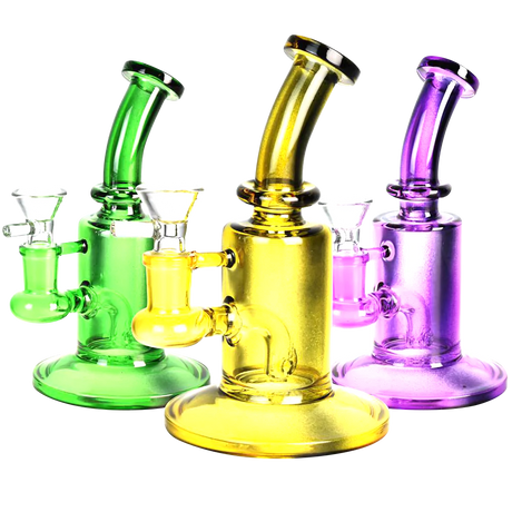 Neon-colored Lollipop Glass Mini Water Pipes with Bent Necks, 6" height, angled view