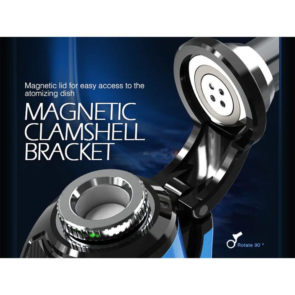 Lookah Swordfish Vape Pen close-up showing magnetic clamshell bracket and quartz dish