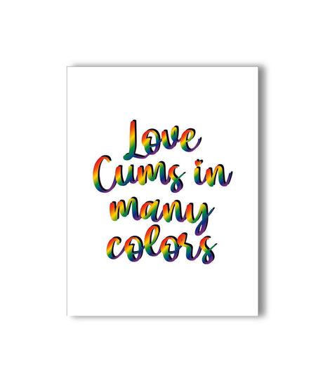 KKARDS Love Cums Pride Card - Rainbow Lettering on White Background