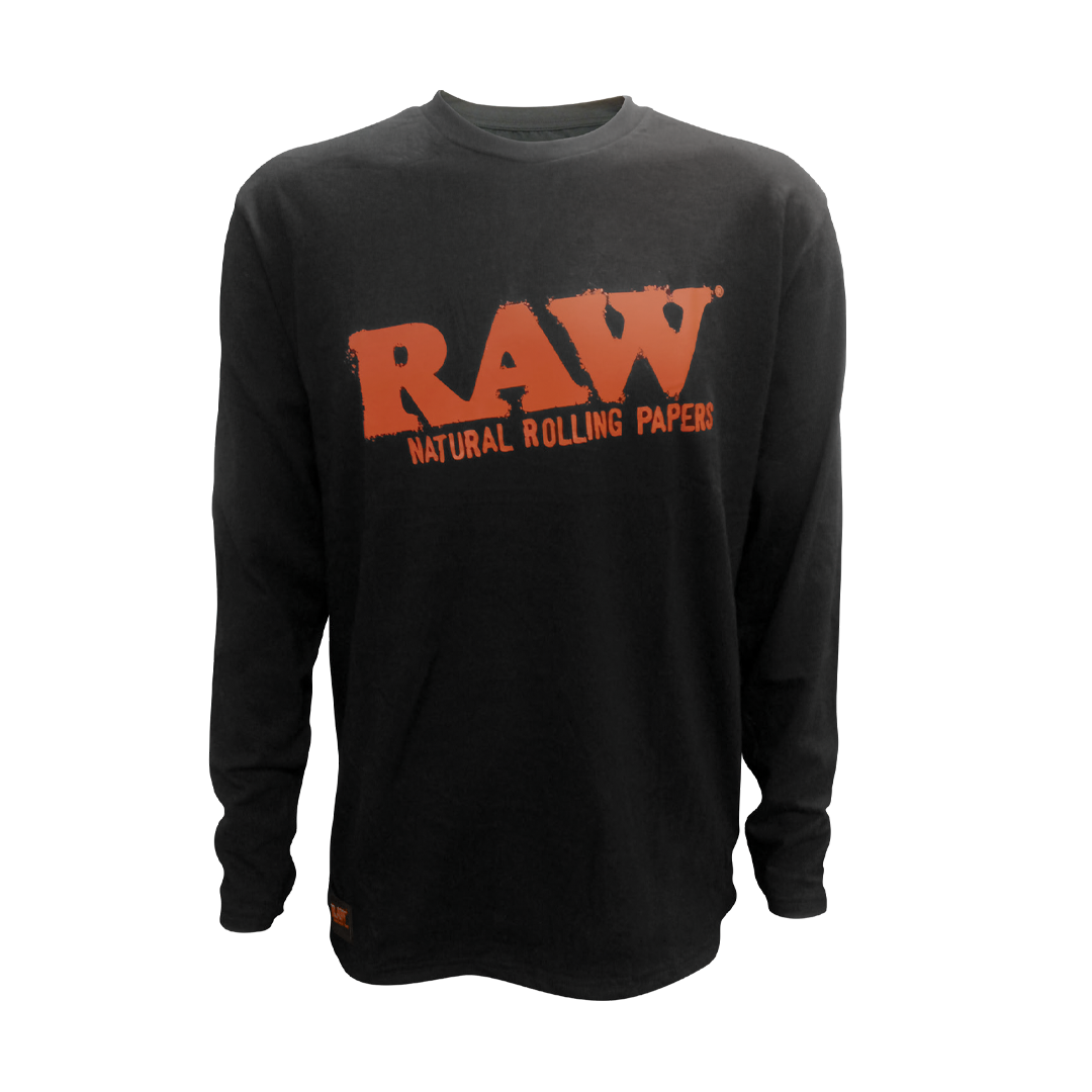 RAW Long Sleeve Black Shirt with Iconic Logo, V-Neck/Crew Neck Options, Front View