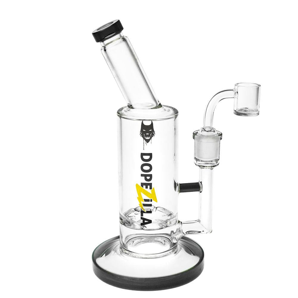 Lycan Turbine Perc Dab Rig by Dopezilla, 9" with Quartz Banger, Black Accent, Front View