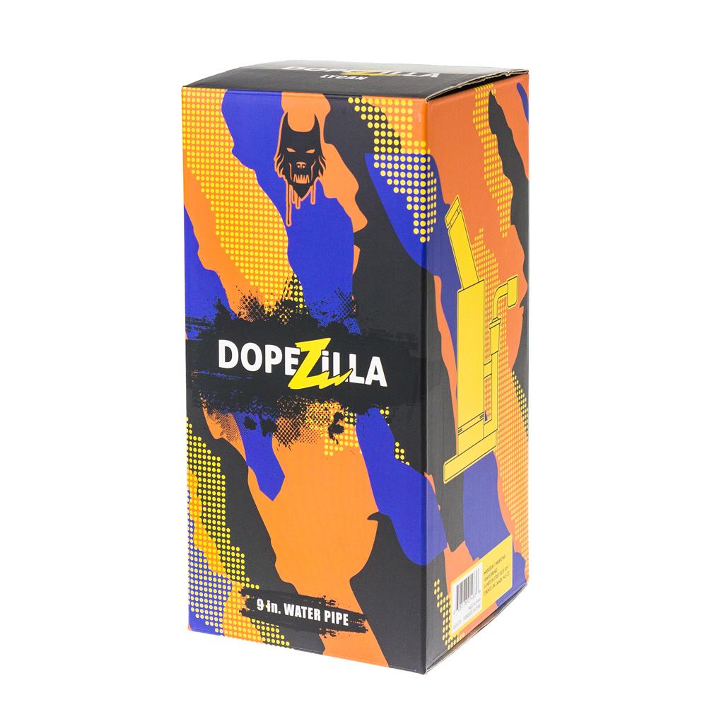 Dopezilla Lycan Turbine Perc Dab Rig packaging box with vibrant graphics, front view