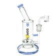 Lycan Turbine Perc Dab Rig by Dopezilla, 9" tall with blue accents, front view on white background