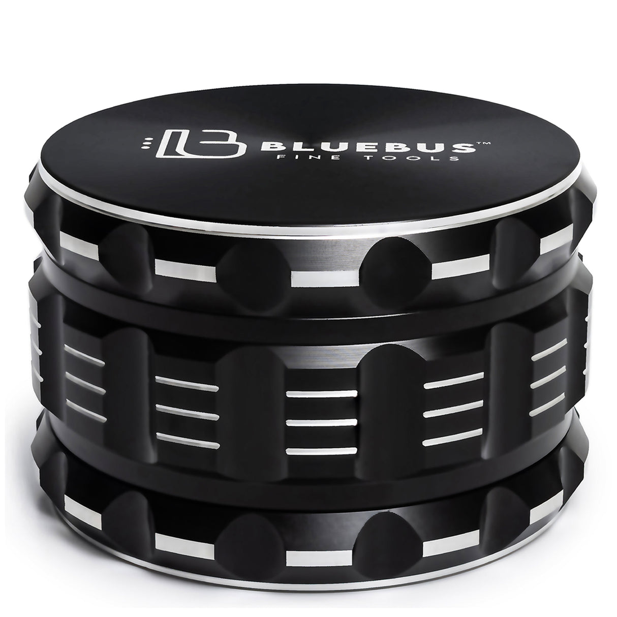 GA Aluminum Grinder in Black, 4-Part Design, by Blue Bus Fine Tools - Front View