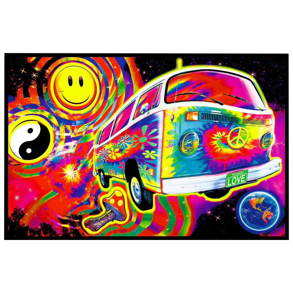 Magic Bus Non-Flocked Blacklight Poster featuring vibrant neon colors and psychedelic patterns