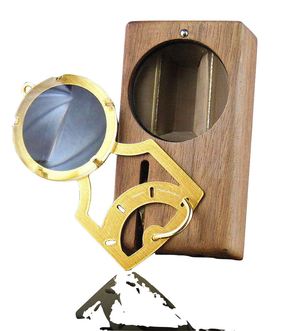 Magic Flight Launch Box Monocle Edition in Walnut with brass fittings and glass lens, compact design