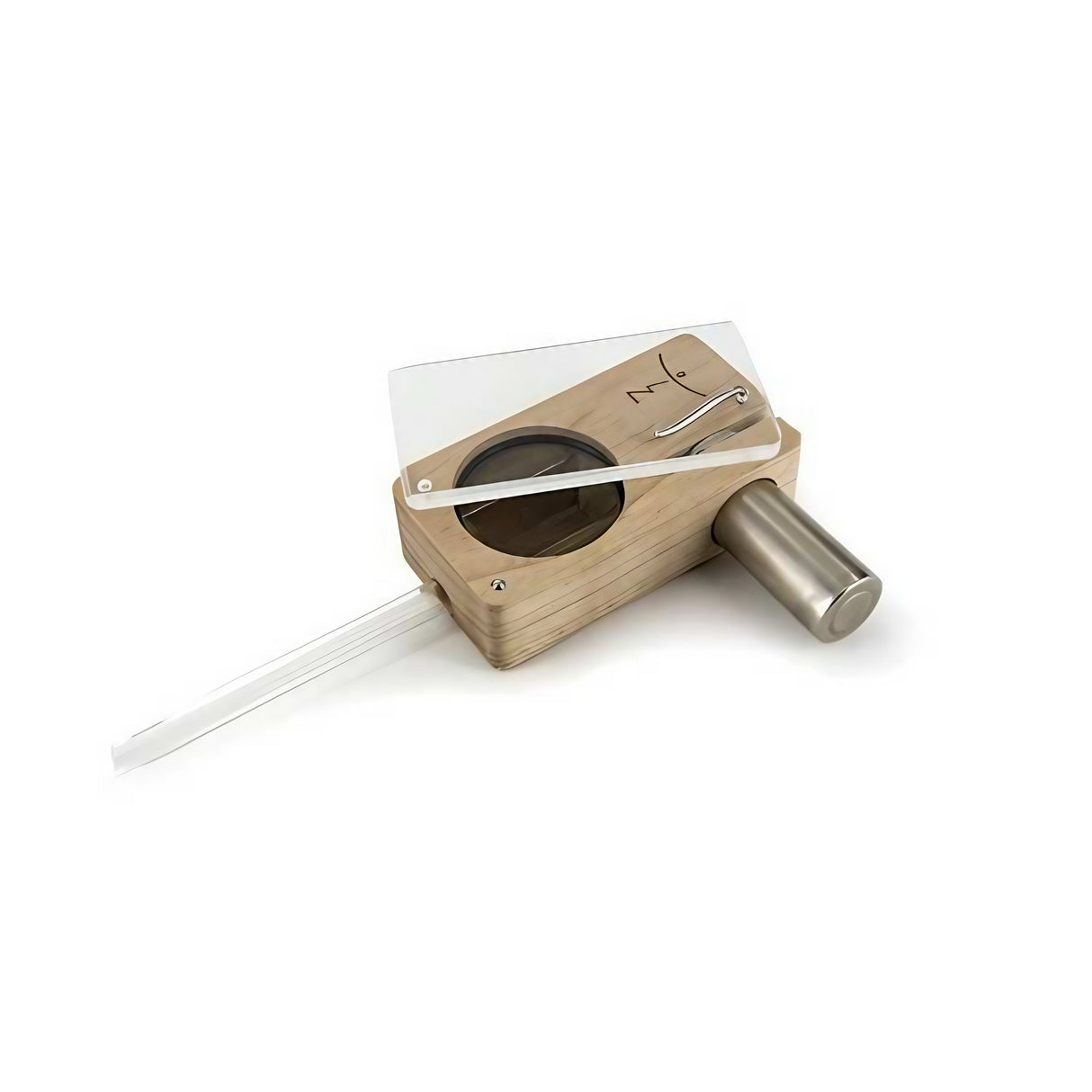 Magic Flight Launch Box Vaporizer in natural wood finish with glass stem and battery