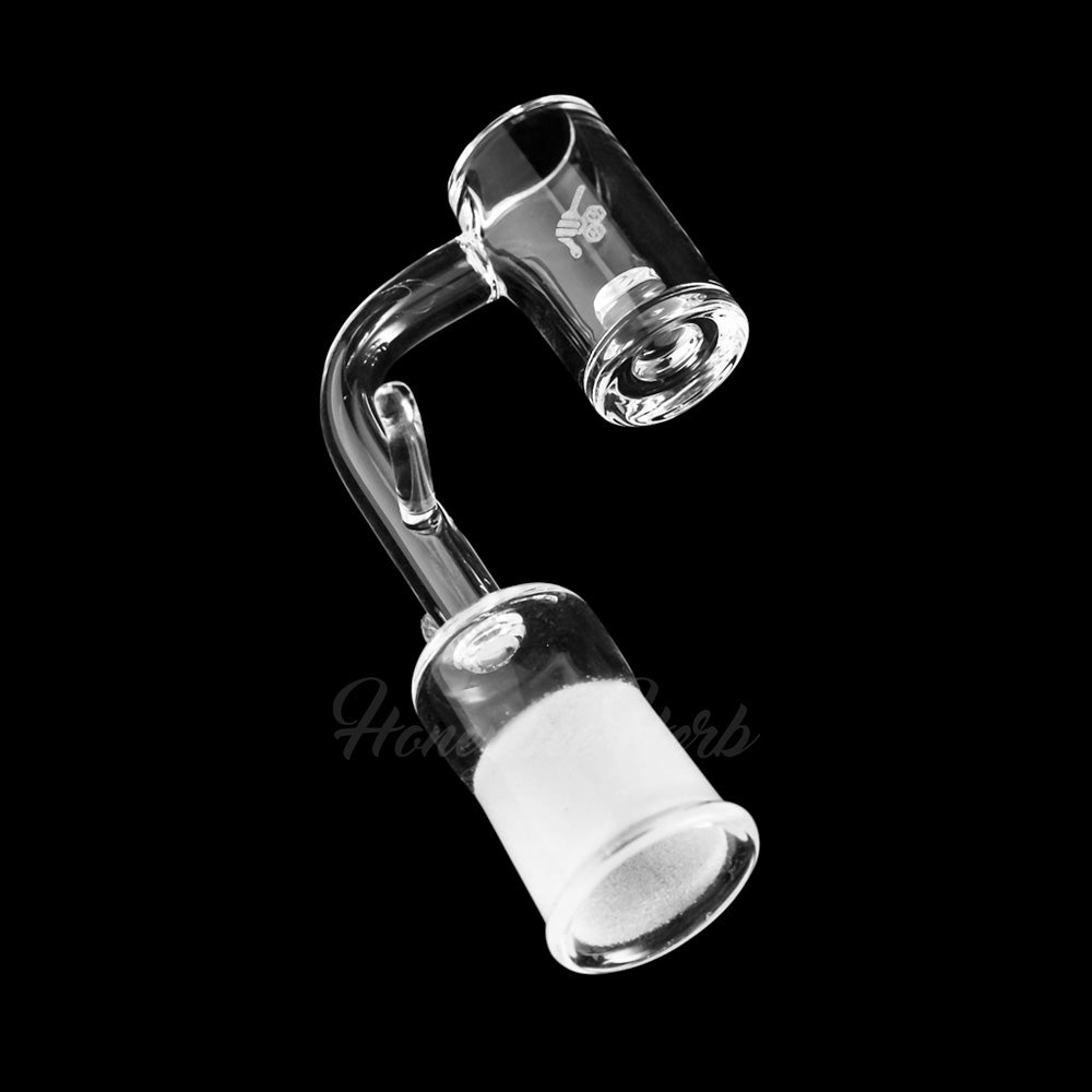Honeybee Herb ENAIL CORE REACTOR QUARTZ BANGER at 90Β° angle, clear, for dab rigs, side view on black