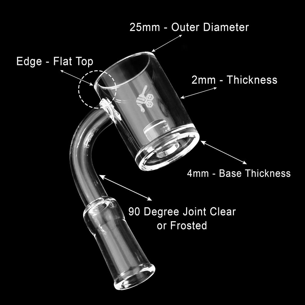 Honeybee Herb CORE REACTOR QUARTZ BANGER with 90Β° joint, flat top design, and 25mm diameter