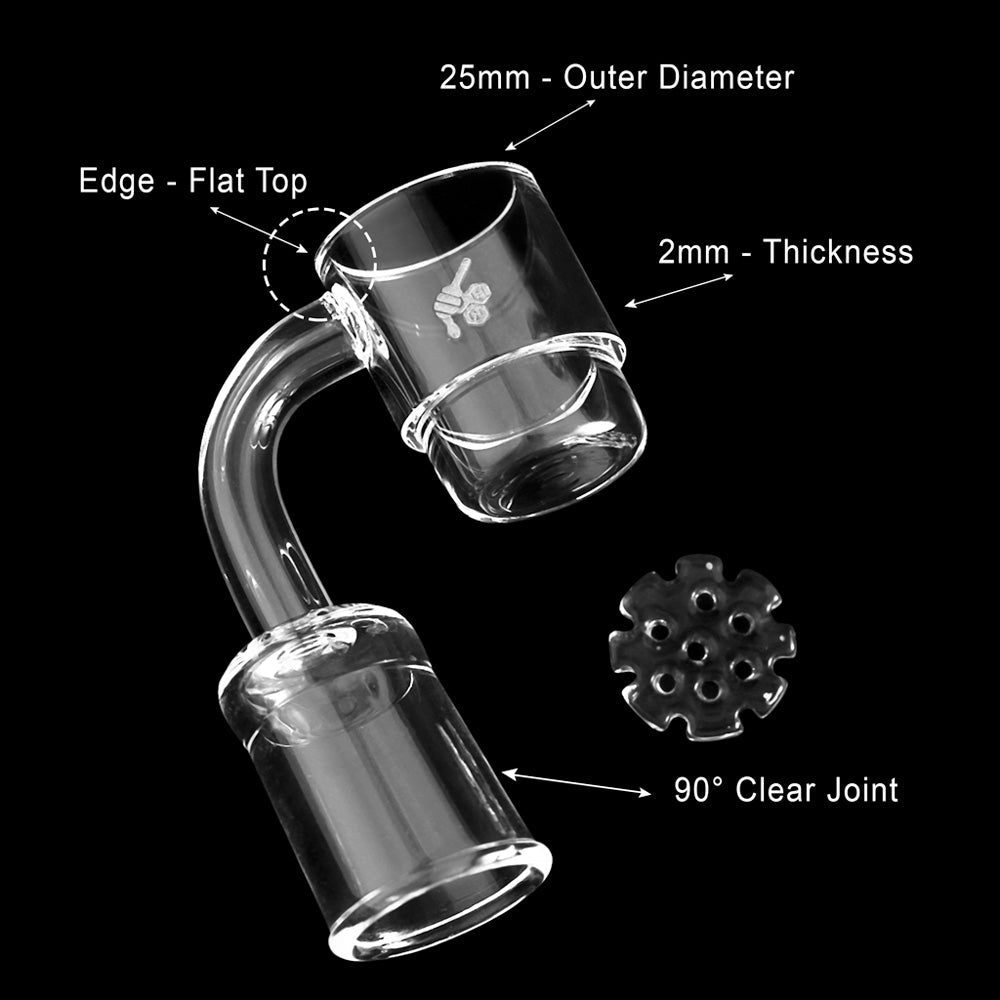 Honeybee Herb Honey Disc Quartz Banger with 90° joint and flat top design, 25mm diameter