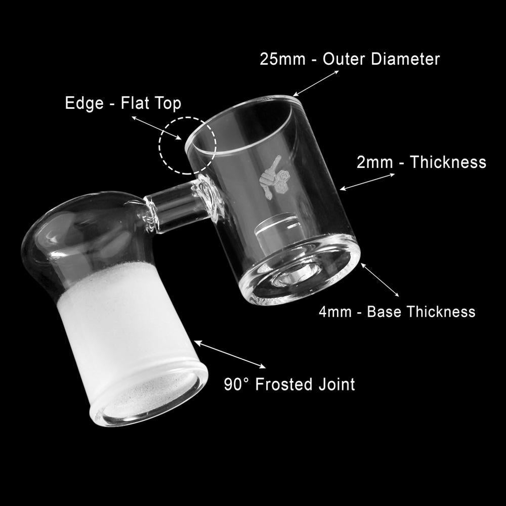 Honeybee Herb CORE REACTOR SIDECAR QUARTZ BANGER with 90° joint, flat top design, and 25mm diameter