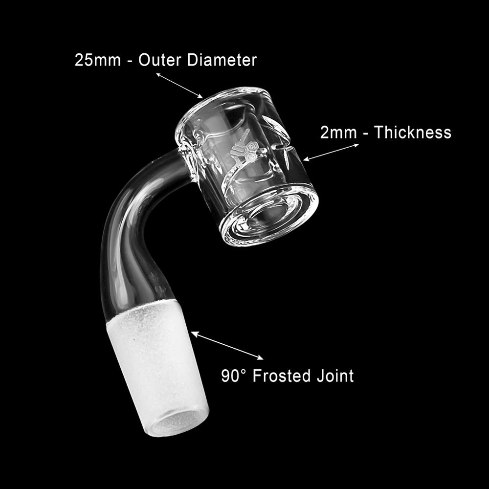 Honey Chamber Quartz Banger by Honeybee Herb, 90Β° angle, 25mm flat top, 2mm thick, clear view