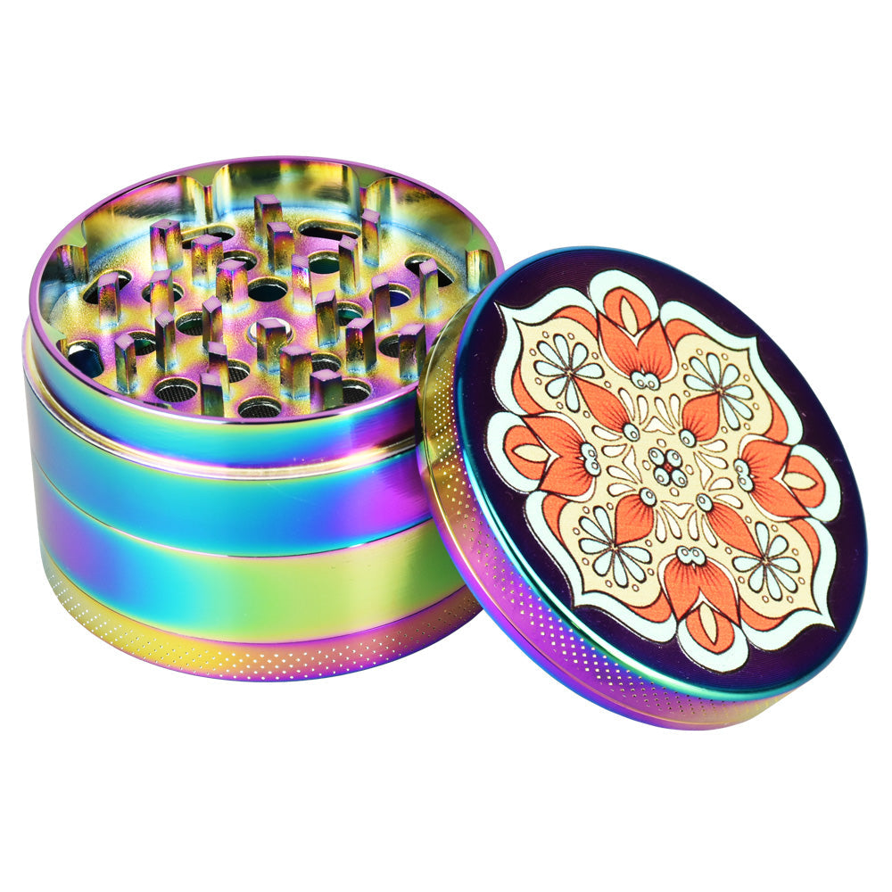 Mandala Anodized 4-Part Steel Grinders 2.5" Diameter - 6 Pack, Compact Design, Top View