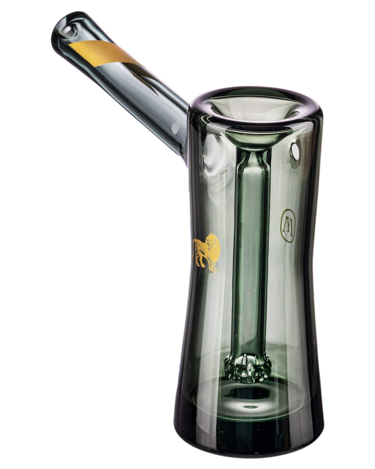 Marley Natural Smoked Glass Bubbler with Gold Logo, Compact Design, and Percolator - DankGeek