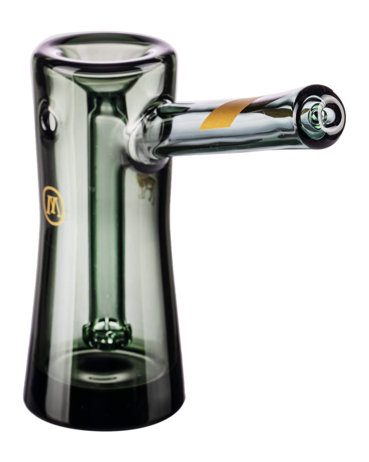 Marley Natural Smoked Glass Bubbler with Gold Detail, Heavy Wall, Side View - DankGeek