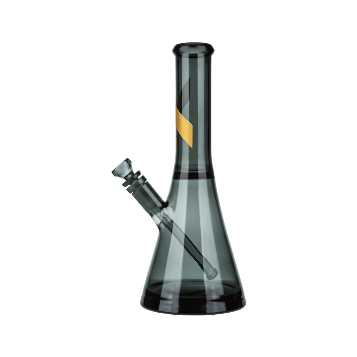 Marley Natural Smoked Glass Beaker Water Pipe with Gold Stripe Decal Front View