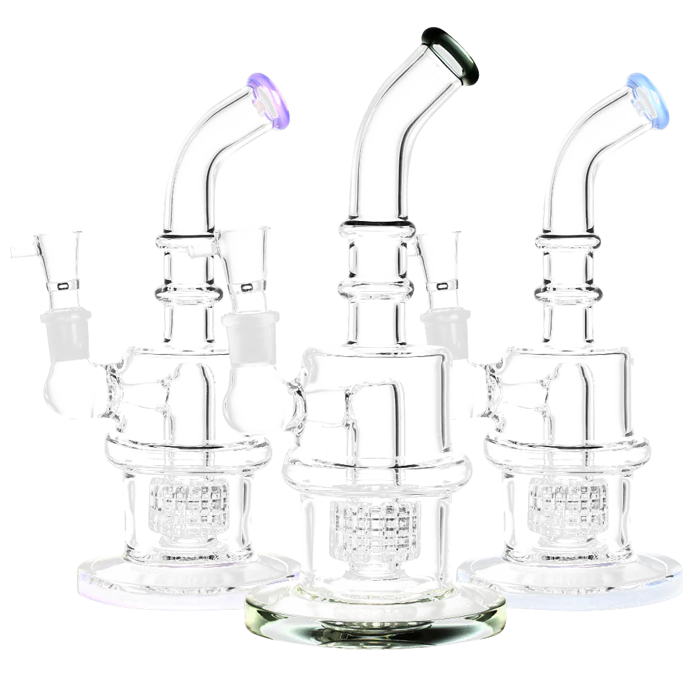 Matrix Shower Perc Water Pipes with heavy wall borosilicate glass, front view on white background