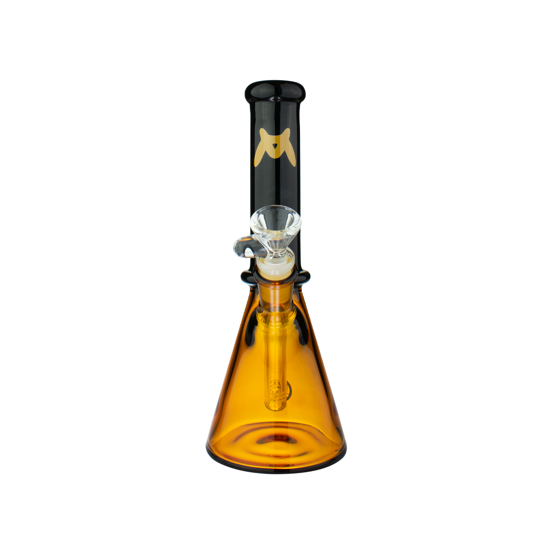 MAV Glass 10" San Pedro 2 Tone Beaker in Black and Gold, front view on a white background