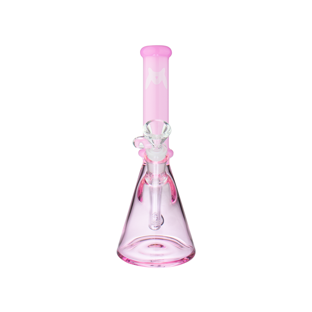 MAV Glass 10" San Pedro 2 Tone Beaker in Full Pink - Front View on Seamless White Background