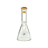 MAV Glass 10" Color Top Beaker Bong in Butter, Front View with Clear Glass and Logo