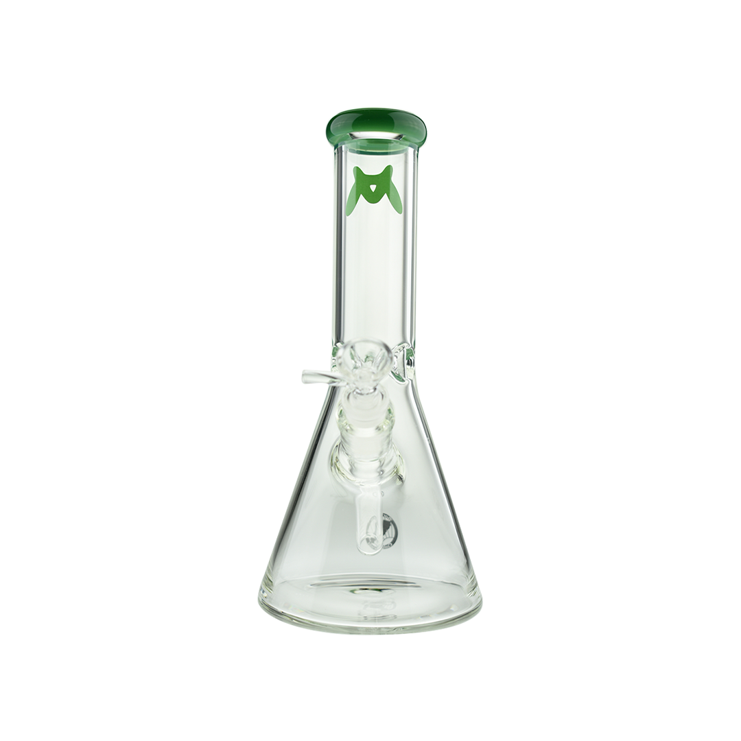 MAV Glass 10" Color Top Beaker Bong in Forest Green with Clear Base, Front View