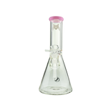 MAV Glass 10" Pink Color Top Beaker Bong, clear glass with deep bowl, front view on white background