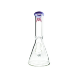 MAV Glass 10" Beaker Bong with Purple Accents, Clear Glass, Front View on White Background