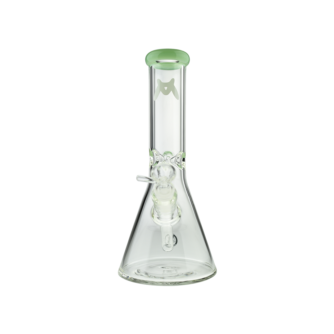 MAV Glass 10" Color Top Beaker Bong in Slime, Front View with Clear Downstem