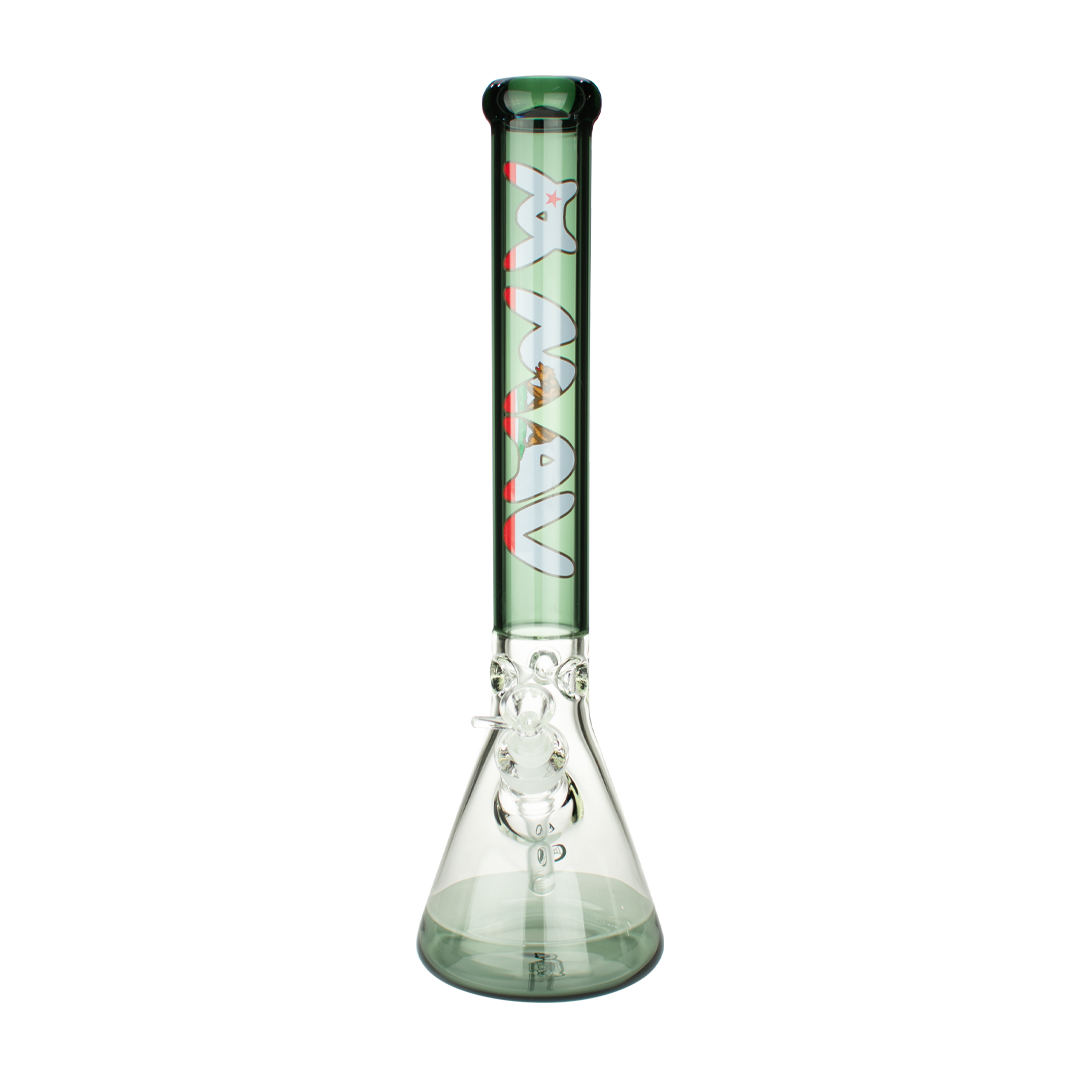 MAV Glass 18" California Flag Black 2 Tone Beaker Bong with Clear Base, Front View