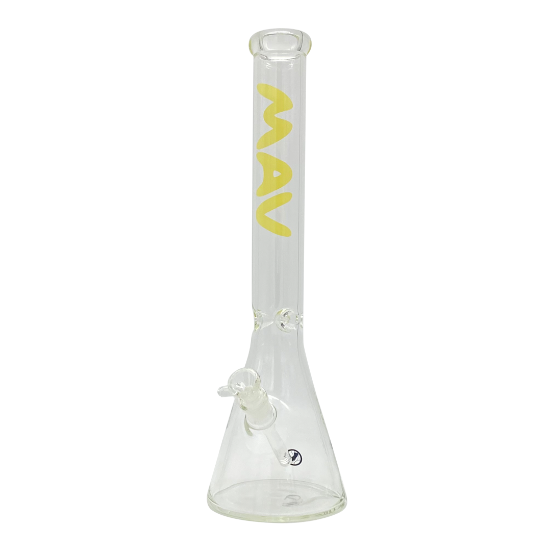 MAV Glass 18" Classic Beaker Bong in Banana Yellow with Clear Glass and Front View