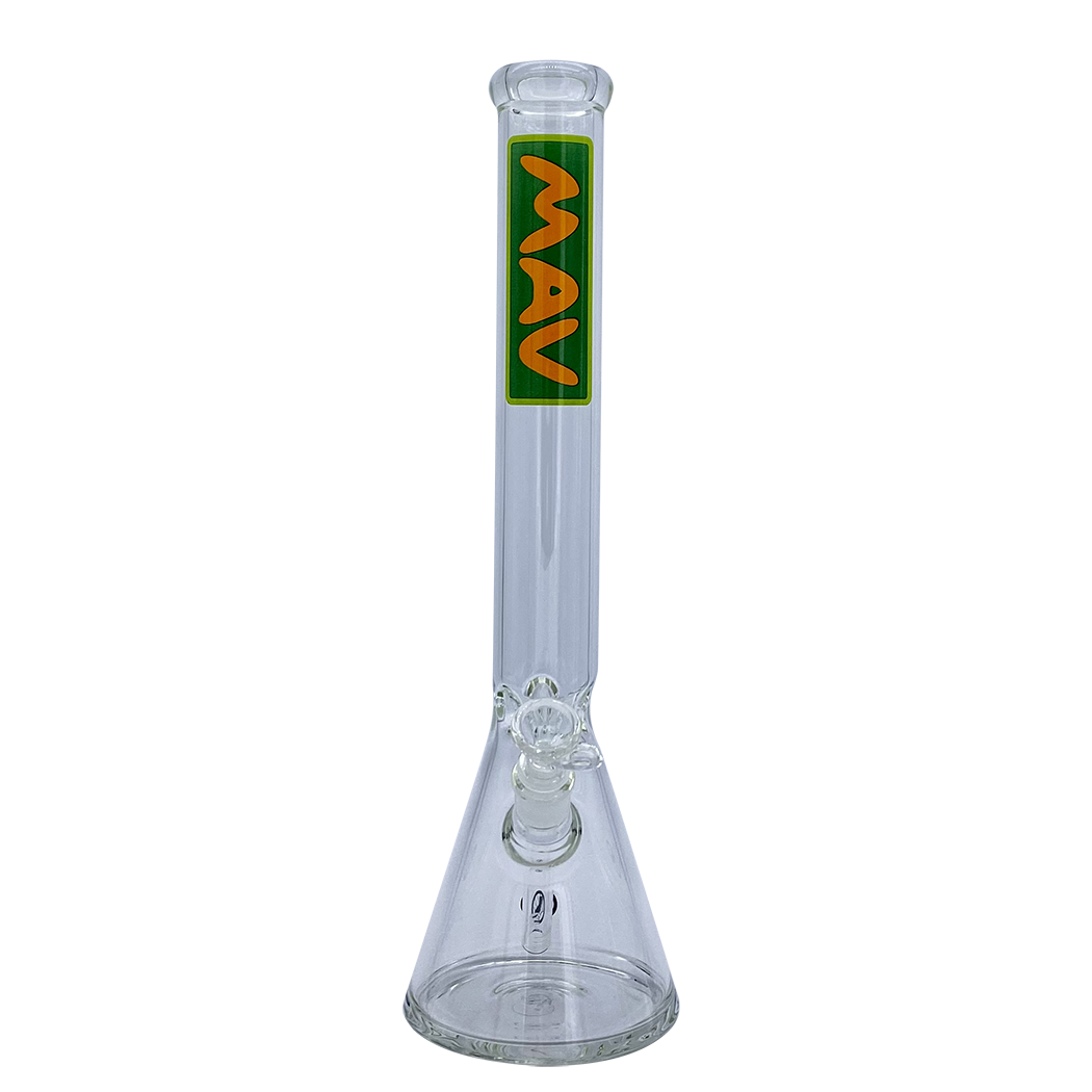 MAV Glass 18" Classic Beaker Bong in Green with Clear Glass and MAV Logo - Front View