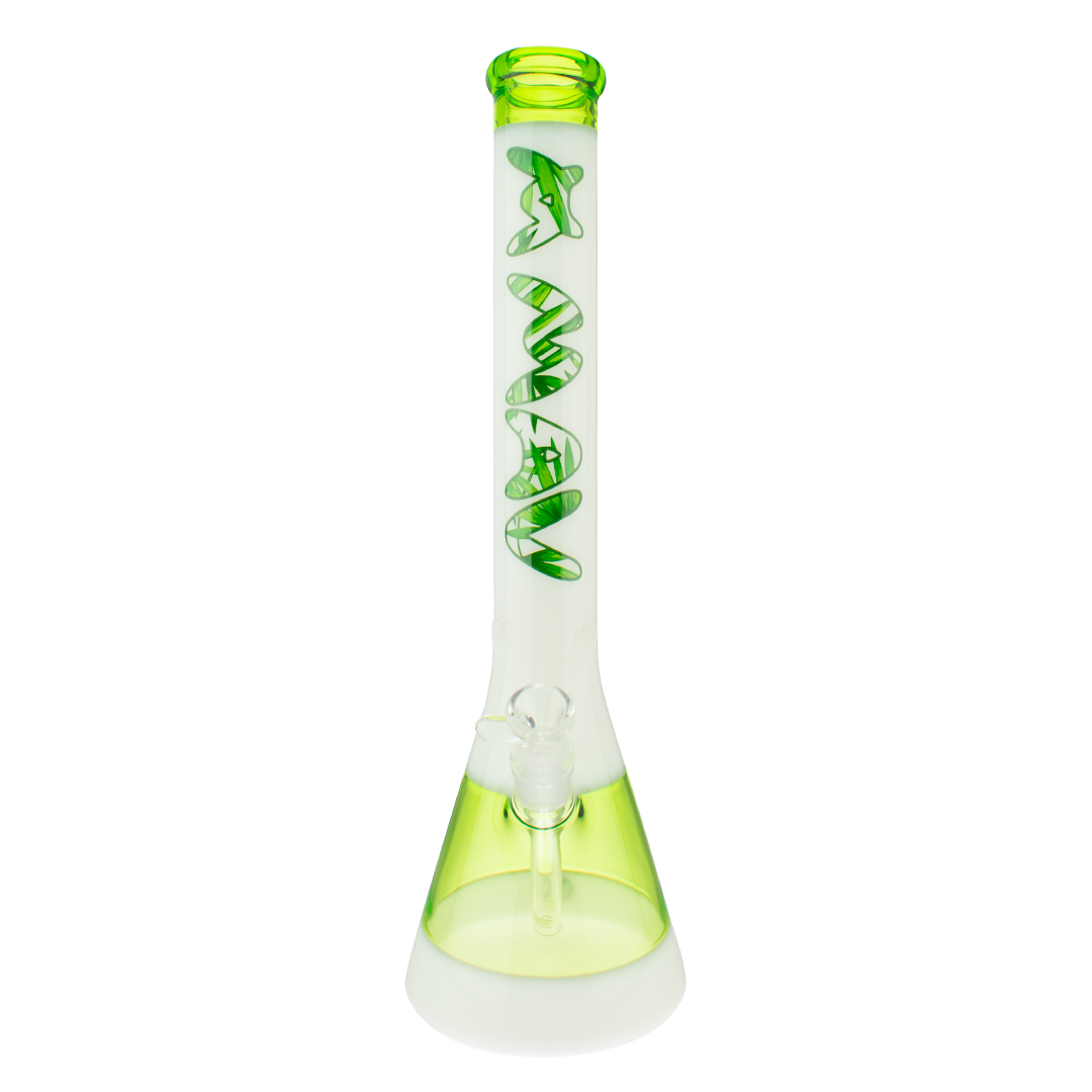 MAV Glass 18" Jungle Leaf Ooze & White Beaker Bong with 50mm Diameter and 5mm Thickness