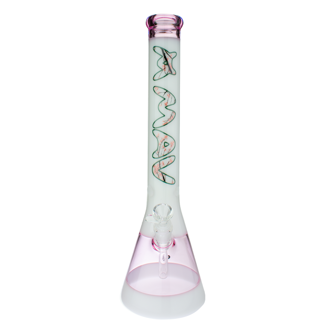 MAV Glass 18" Pink Cherry Blossom 2 Tone Beaker Bong, Front View on White Background