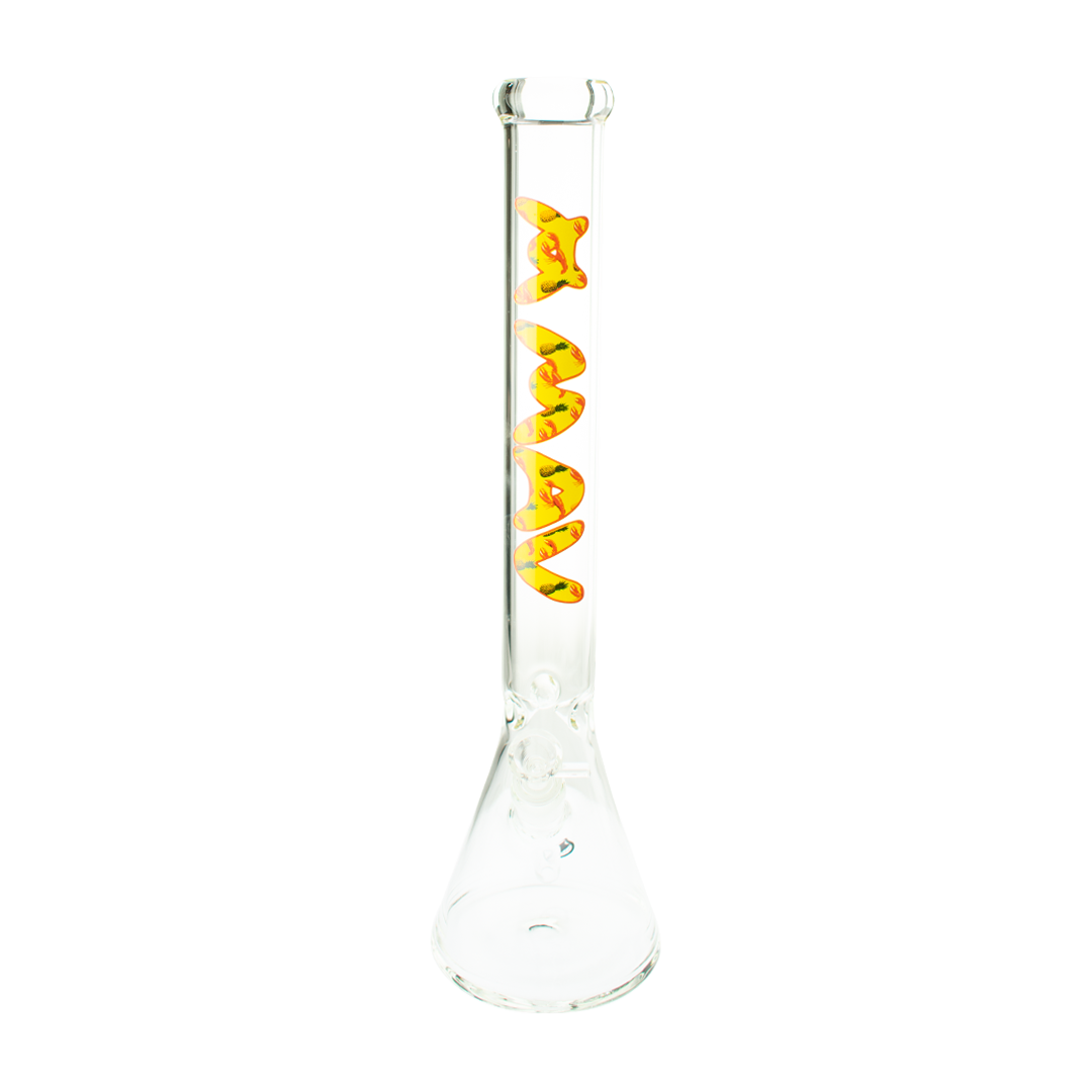 MAV Glass 18" Beaker Bong with Rhode Island Lobster & Pineapple design, 50mm diameter, front view