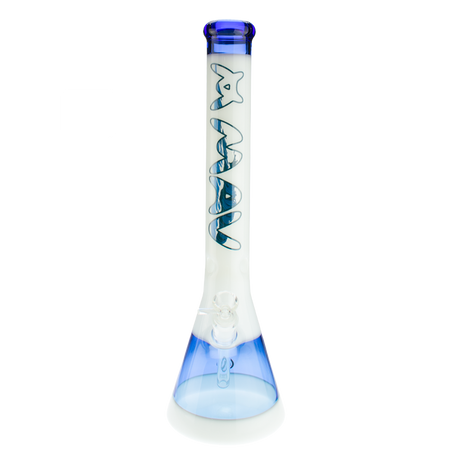 MAV Glass 18" Waves White & Blue Beaker Bong with a thick 5mm glass on white background