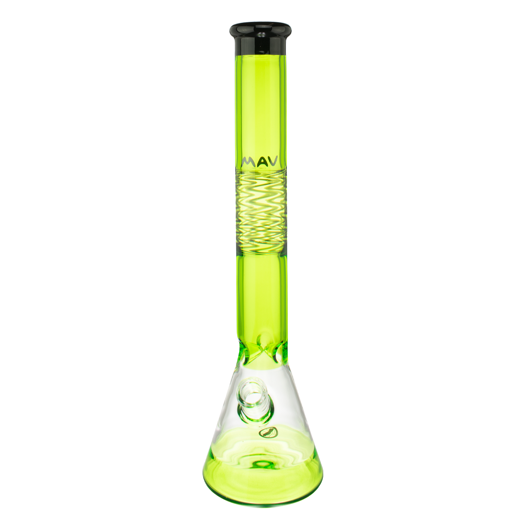 MAV Glass 18" Wig Wag Reversal Beaker Bong in Ooze and Black, 50mm Diameter, Front View