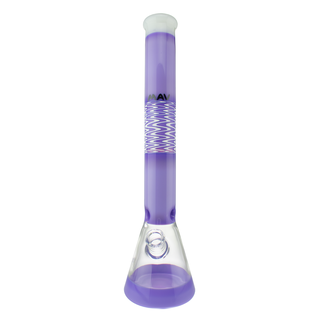 MAV Glass 18" Wig Wag Reversal Beaker in Purple and White, Front View on Seamless White Background