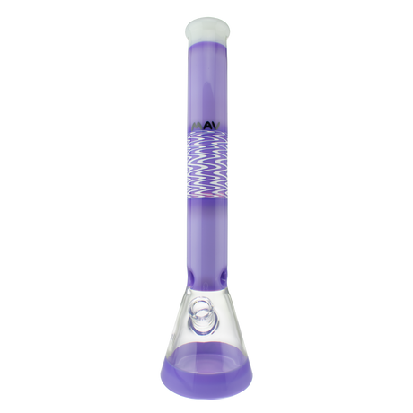 MAV Glass 18" Wig Wag Reversal Beaker in Purple and White, Front View on Seamless White Background