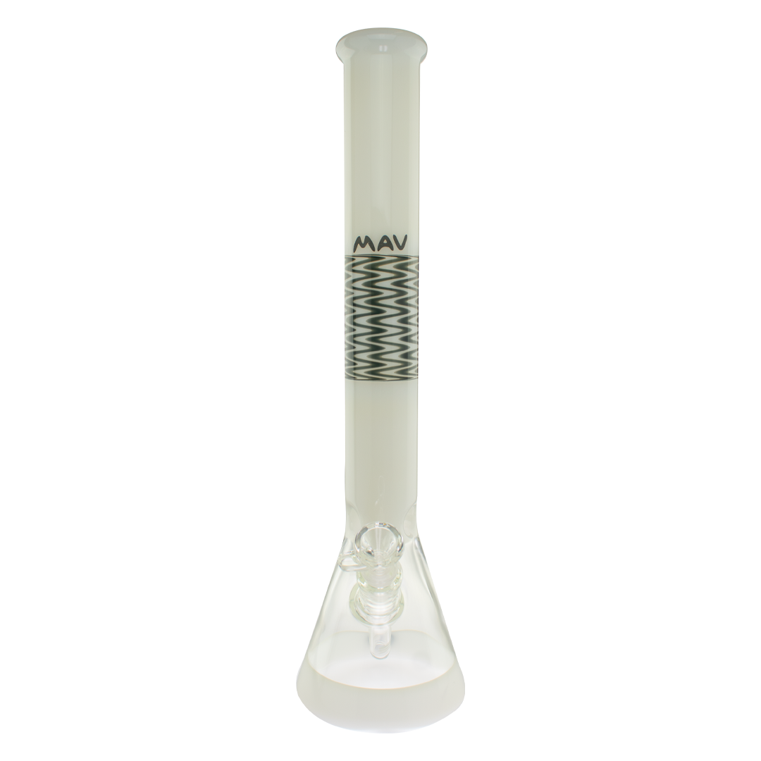MAV Glass 18" Wig Wag Reversal Beaker Bong in 2 Tone White and Black, Front View