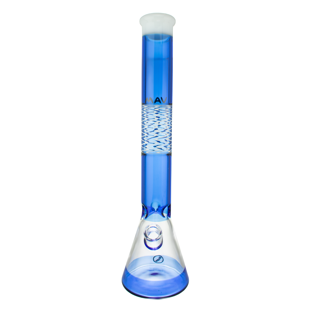 MAV Glass 18" Wig Wag Reversal Beaker Bong in White and Ink Blue with 50mm Diameter