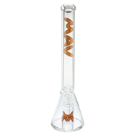 MAV Glass 18" Woodgrain Beaker Bong with Ash Catcher, front view on white background