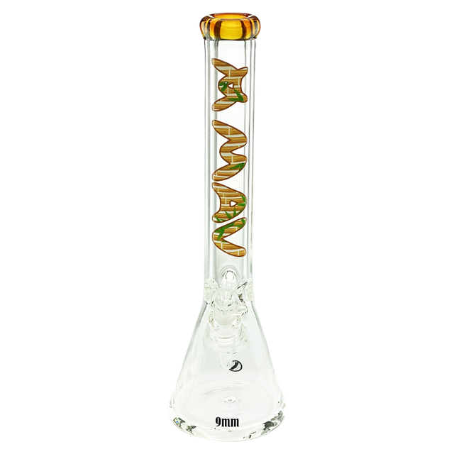 MAV Glass 18" Bamboo Gold Beaker Bong with 9mm thick glass, front view on white background