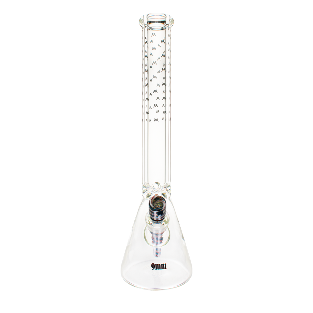 MAV Glass 18" Beaker Bong with Wig Wag Downstem and Bat Decals, 9mm Thick Clear Glass
